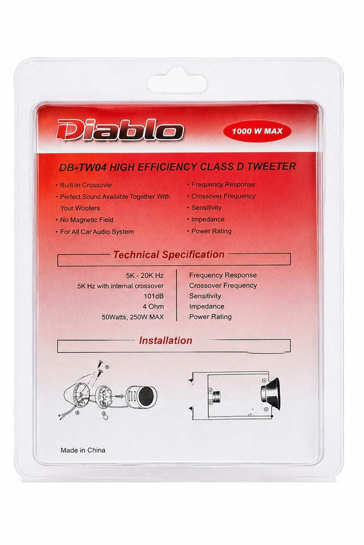 Diablo DB-TW04 Micro Class D Tweeters – 4 Ohm 50W RMS / 250W Max – Pair