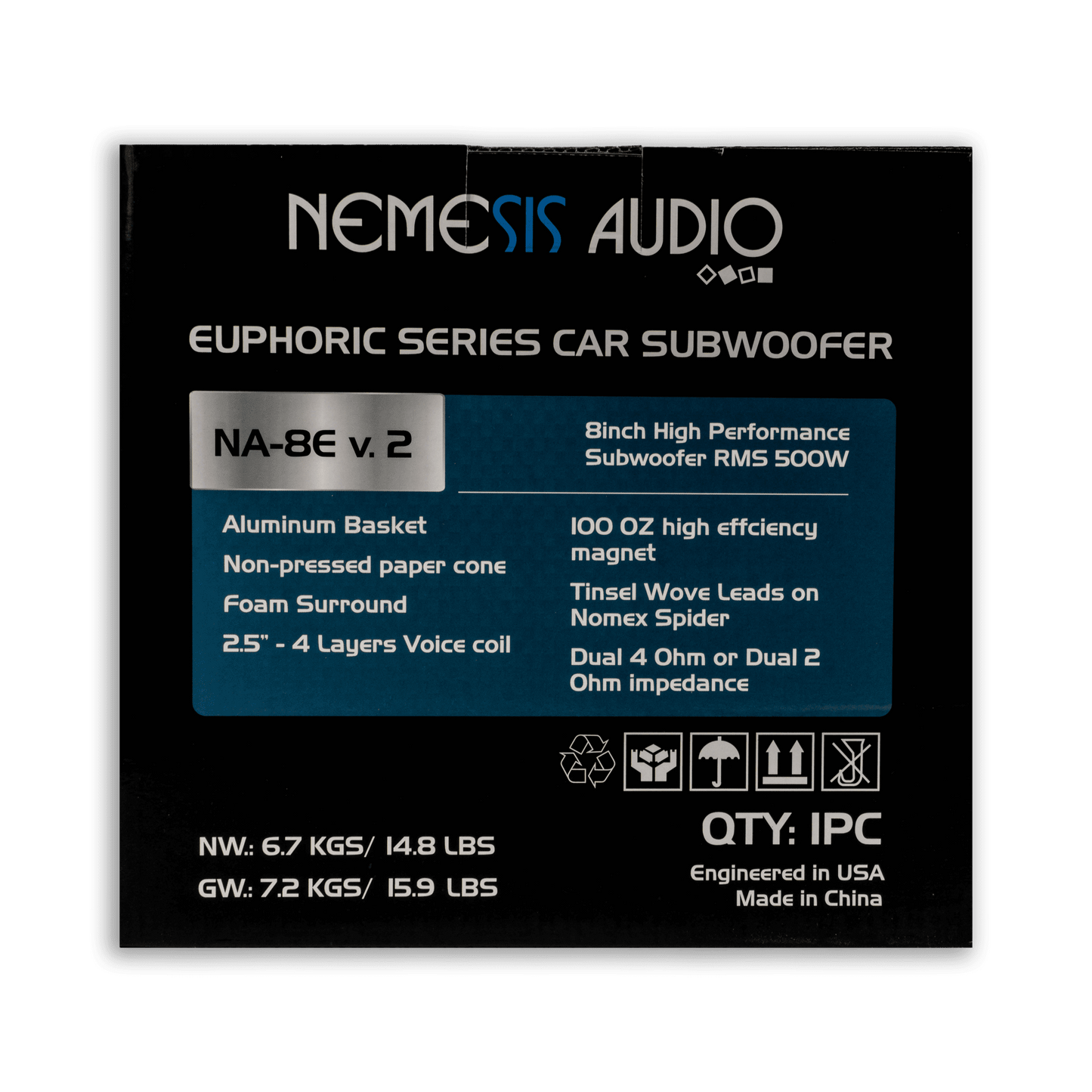 Nemesis Audio NA-8E v.2 8" 500W RMS Subwoofer DVC