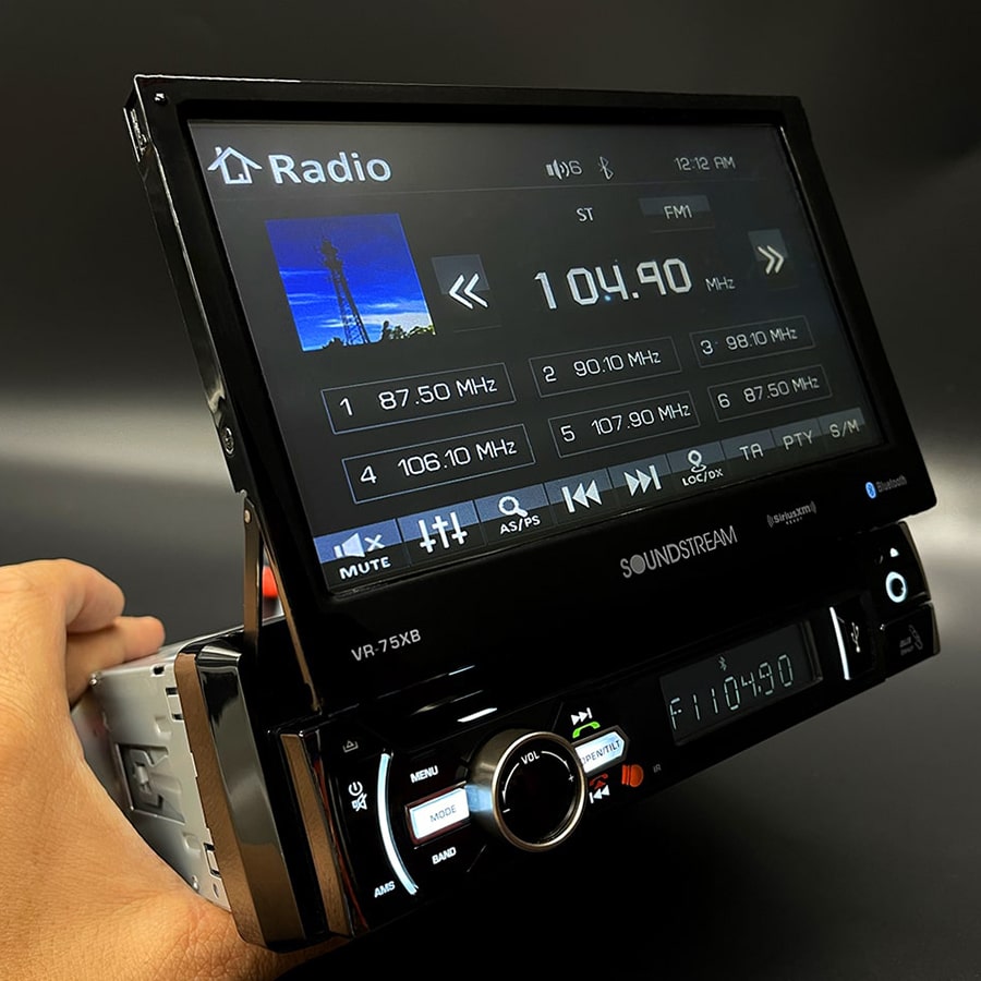 Soundstream VR-75B Single DIN Bluetooth in-Dash DVD/CD/AM/FM Car Stereo Receiver with 7" Foldout Touchscreen