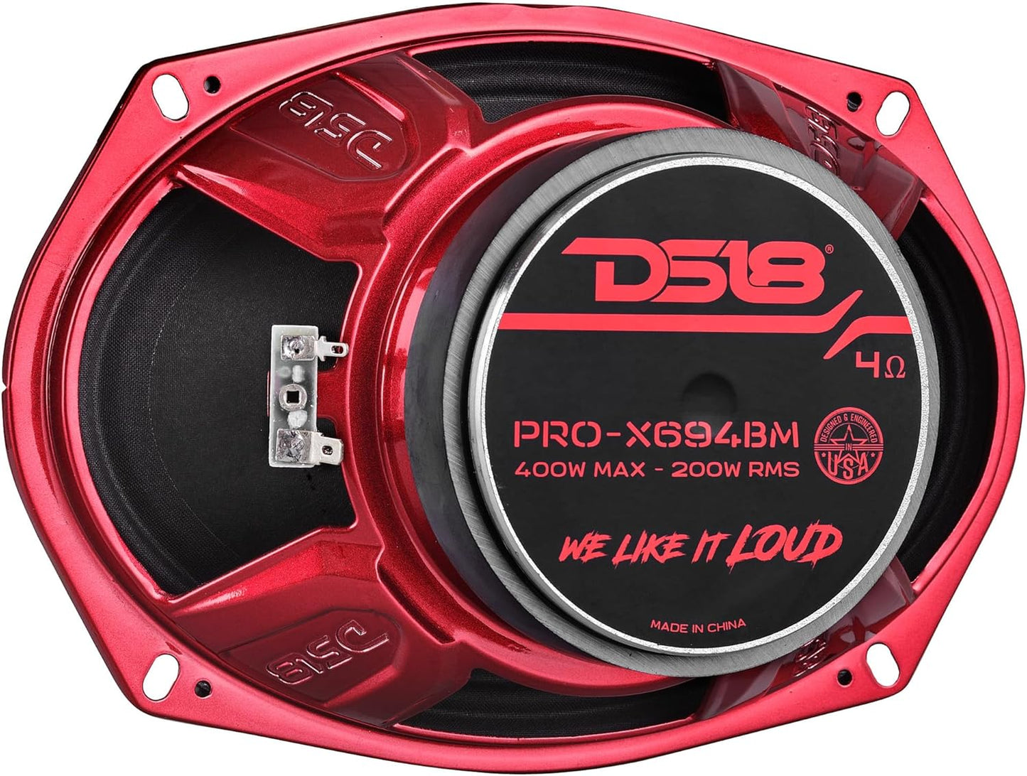 DS18 PRO-X694 BM Loudspeaker - 6x9, Midrange, Red Aluminum Bullet, 400W Max, 200W RMS