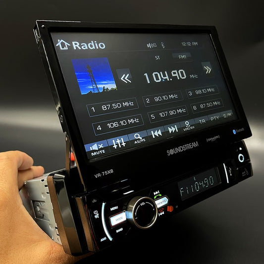 Soundstream VR-75B Single DIN Bluetooth in-Dash DVD/CD/AM/FM Car Stereo Receiver with 7" Foldout Touchscreen