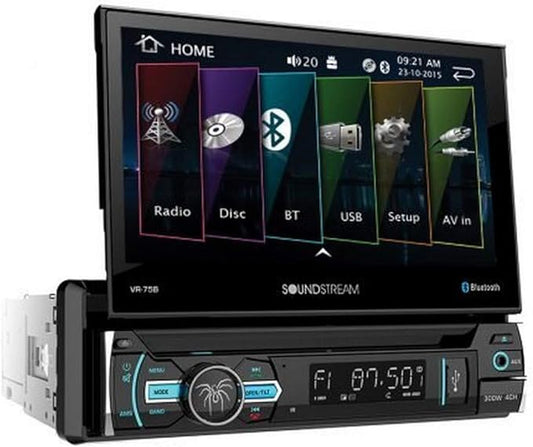 Soundstream VR-75B Single DIN Bluetooth in-Dash DVD/CD/AM/FM Car Stereo Receiver with 7" Foldout Touchscreen